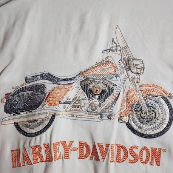 Harley Davidson Shirt Womens Medium Silk Button Front Embroidered Motorcycle - Picture 8 of 10